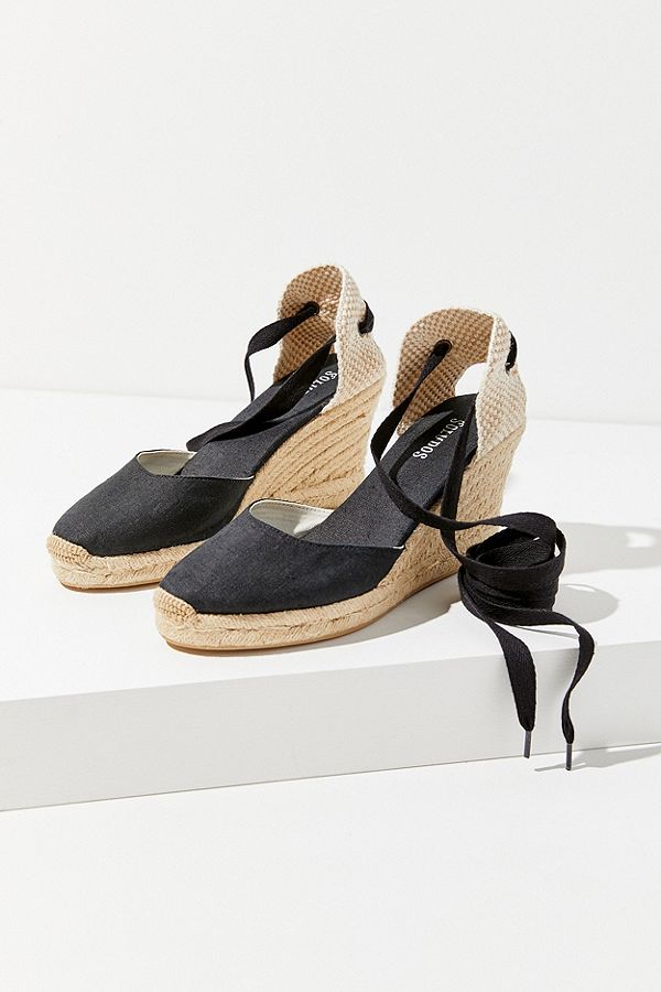 Black Linen Espadrille Tall Wedge Sandal